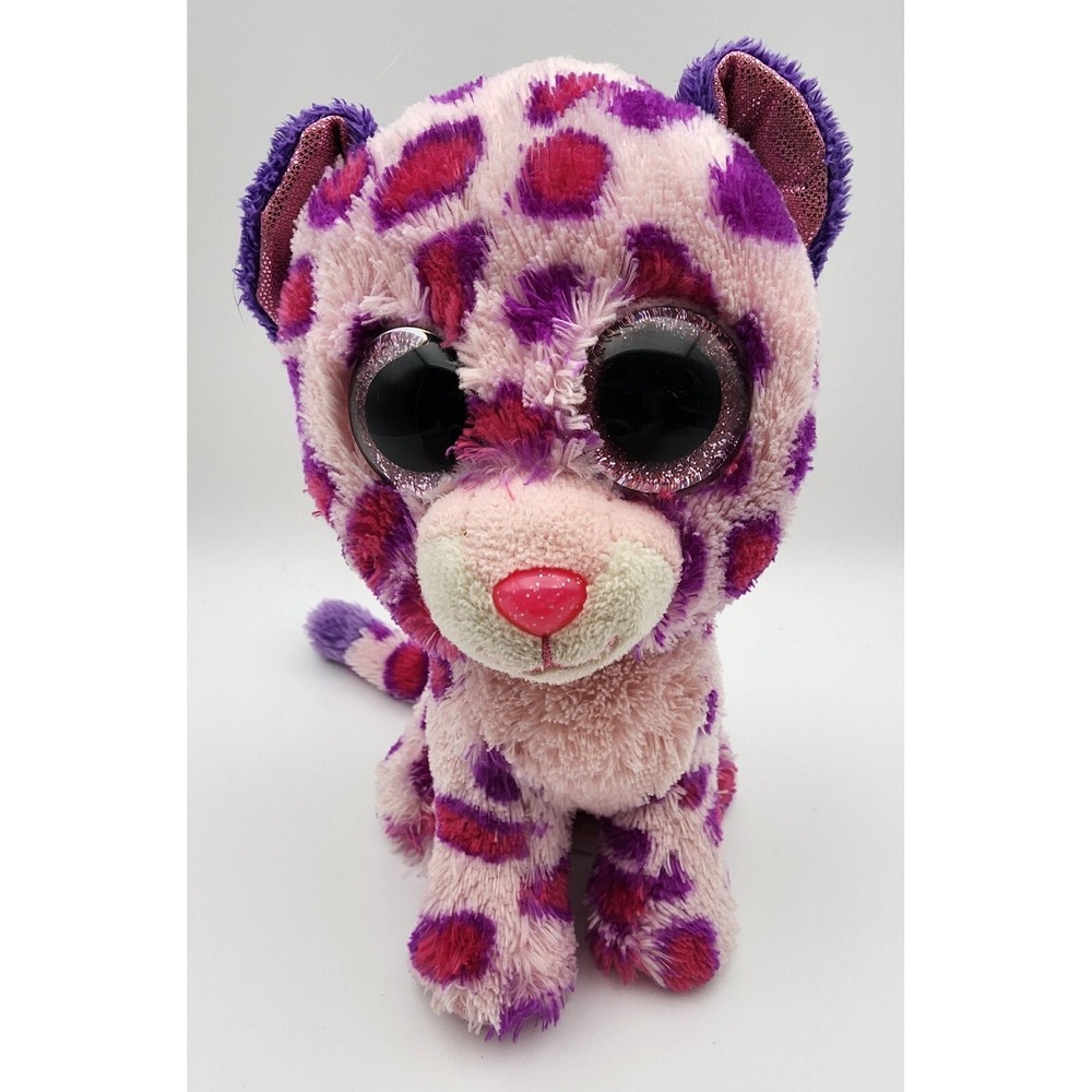 TY Beanie Boos Tasha Gray Pink‎ Leopard 6" Plush 2015